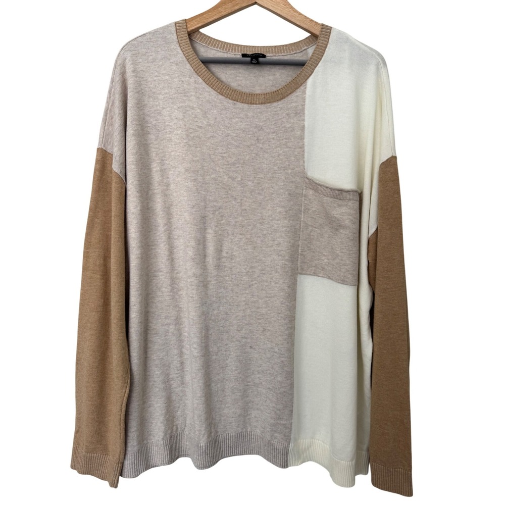 Talbots Colorblock Long Sleeve Sweater Crew Neck‎ Beige Cream Brown Size XL